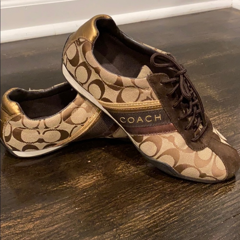 COACH Jayme Signature Suede Brown/Gold Sneakers